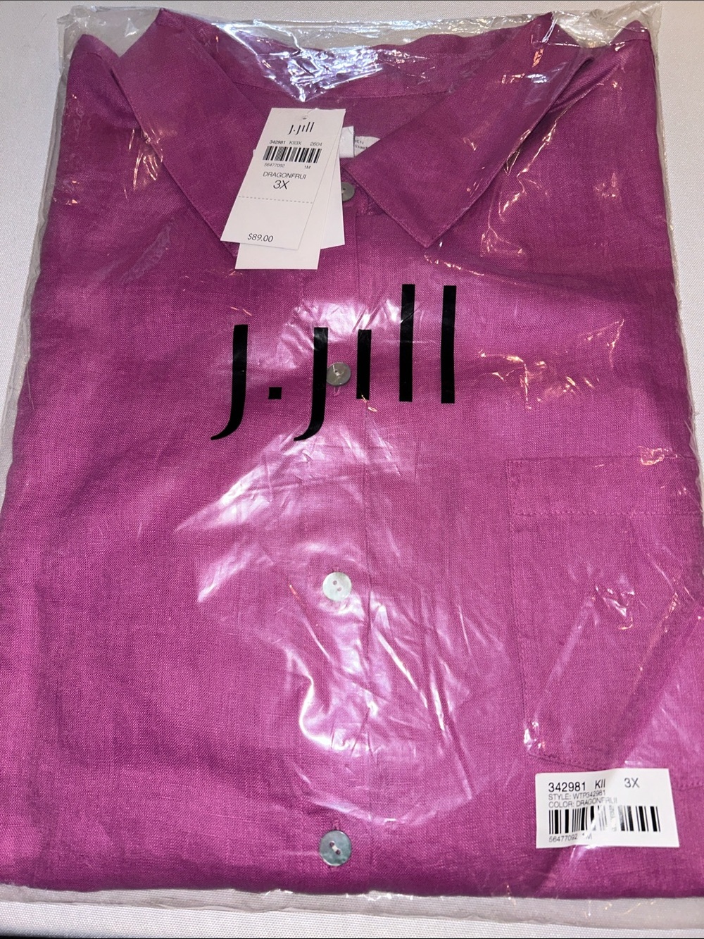 J. Jill Pink Dragonfruit Long Sleeve Button-Down Shirt Blouse Sz 3X NWT Reg $89